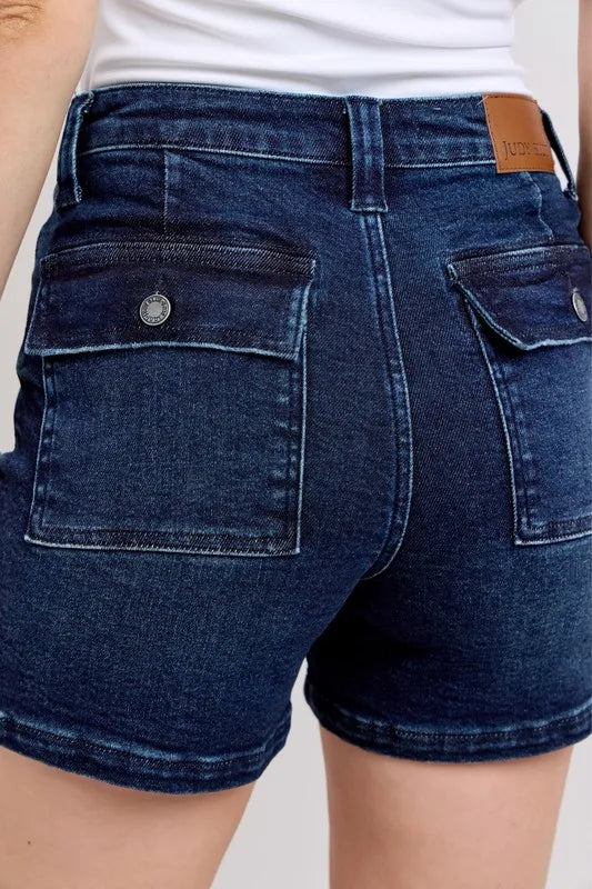 Judy Blue Full Size High Waist Back Flap Pocket Denim Shorts Plus Size - Jeans Junction Online