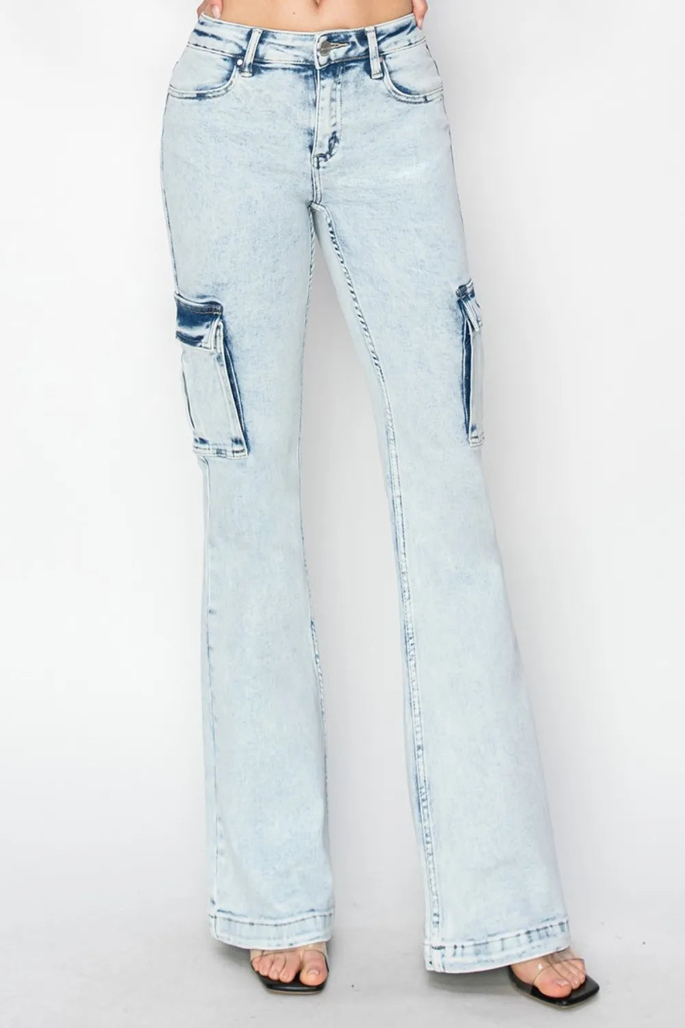 RISEN Full Size High Rise Cargo Flare Jeans - Jeans Junction Online