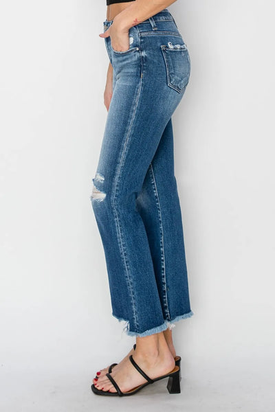 RISEN Full Size Frayed Step Hem Ankle Straight Jeans - Jeans Junction Online