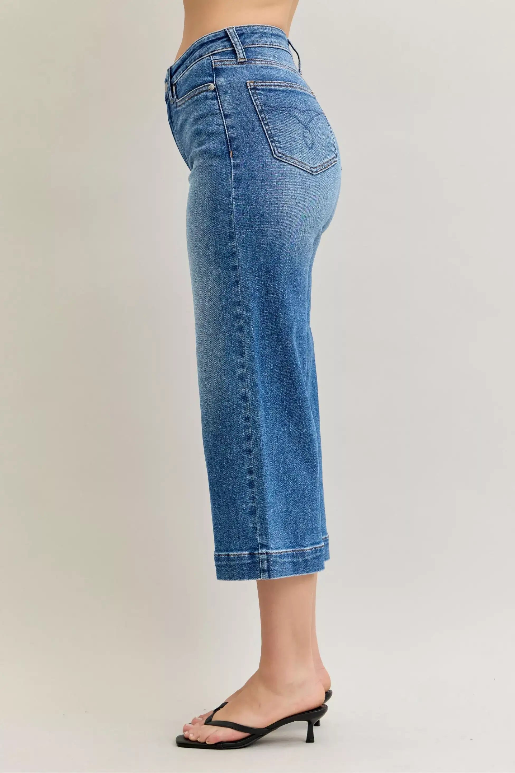 Judy Blue Mid Rise Crop Wide Leg Jeans - Jeans Junction Online