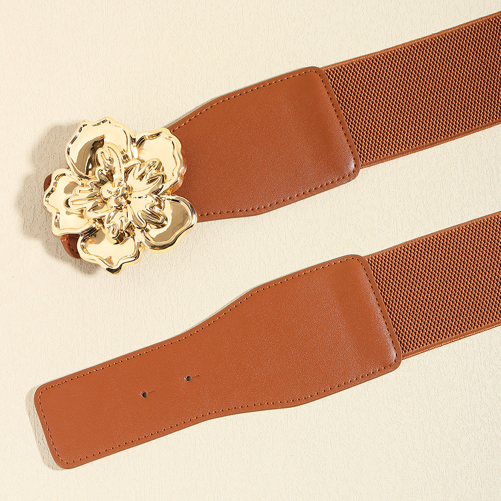 Flower Alloy Buckle Elastic Belt - Jeans Junction Online