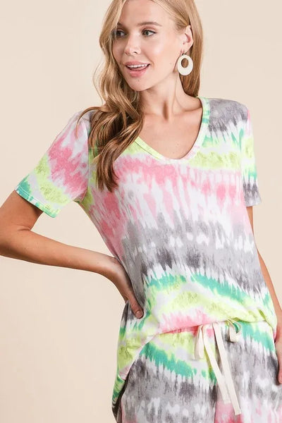 BiBi Tie Dye Print Shorts With Twill Tape Drawstring - Jeans Junction Online