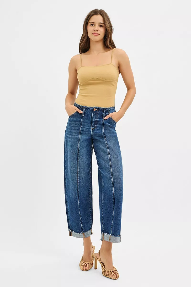 RISEN High Rise Fit Barrel Cuffed Jeans - Jeans Junction Online