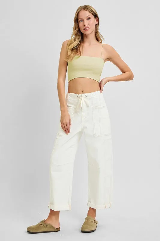 RISEN Full Size High Rise Crop Wide Barrel Cargo Pocket Jeans Plus Size - Jeans Junction Online