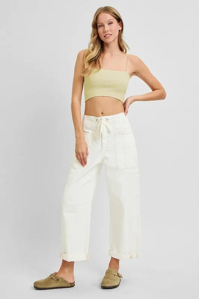 RISEN Full Size High Rise Crop Wide Barrel Cargo Pocket Jeans Plus Size - Jeans Junction Online