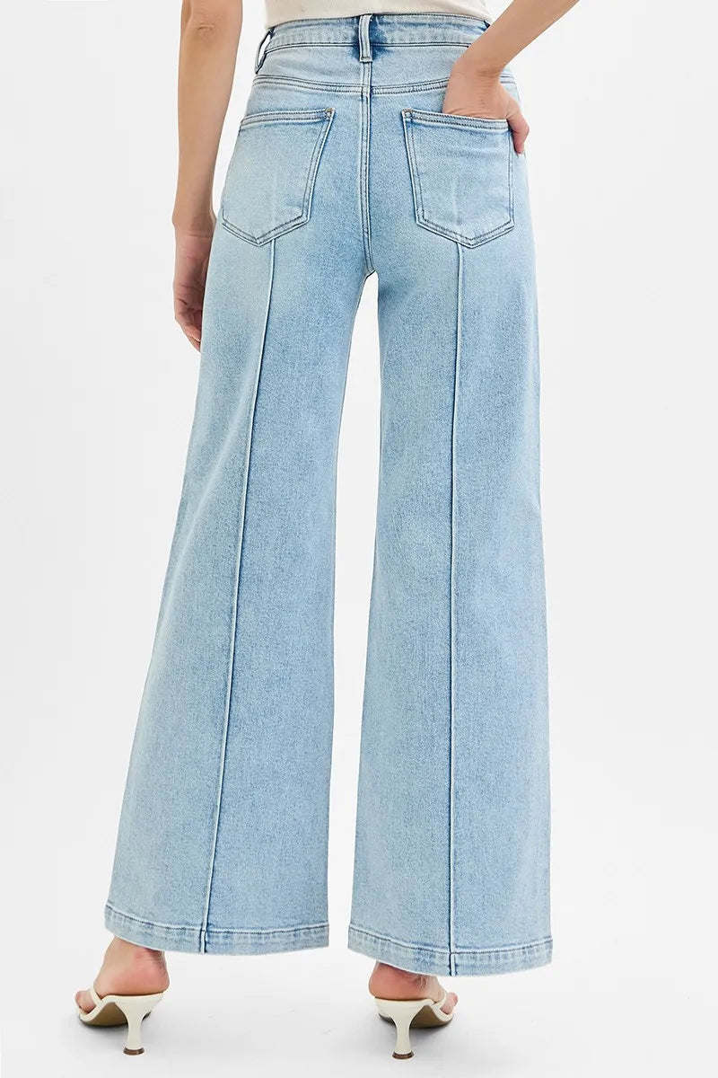RISEN Full Size High Waist Wide Leg Pintuck Detailed Plus Size - Jeans Junction Online