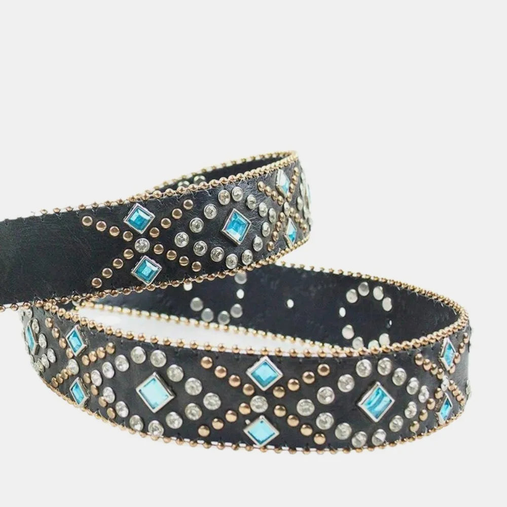 Rhinestone PU Leather Belt - Jeans Junction Online
