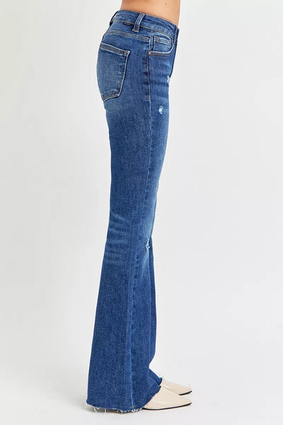 RISEN Full Size Distressed Mid Rise Flare Jeans Plus Size - Jeans Junction Online