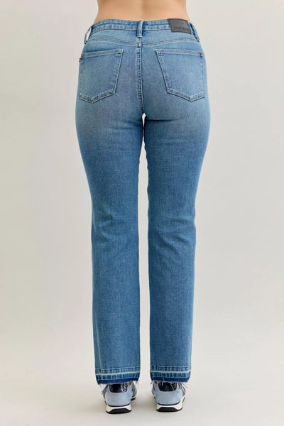 Judy Blue Full Size Mid Rise Slim Bootcut Tummy Control Release Hem Jeans Plus Size - Jeans Junction Online