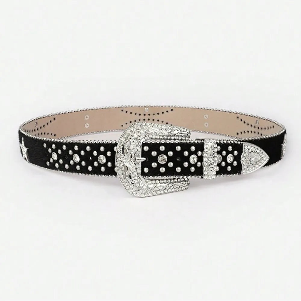 PU Leather Inlaid Rhinestone Belt - Jeans Junction Online