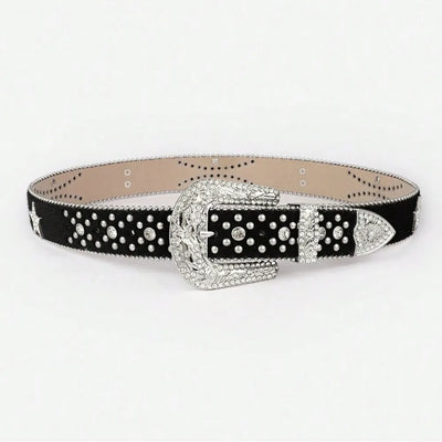 PU Leather Inlaid Rhinestone Belt - Jeans Junction Online