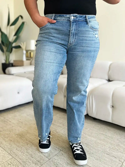 Judy Blue Full Size Mid Rise Distressed Straight Jeans - Jeans Junction Online