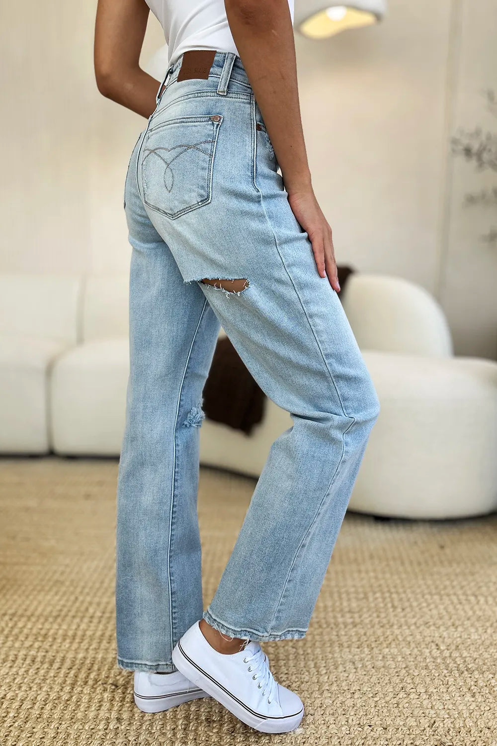 Judy Blue Full Size High Waist Distressed Straight Jeans - Jeans Junction Online
