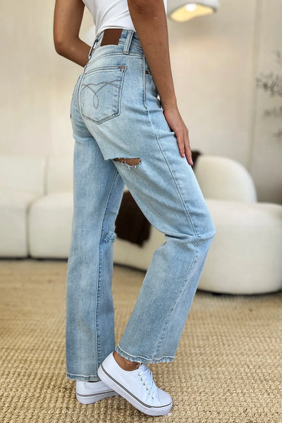 Judy Blue Full Size High Waist Distressed Straight Jeans - Jeans Junction Online