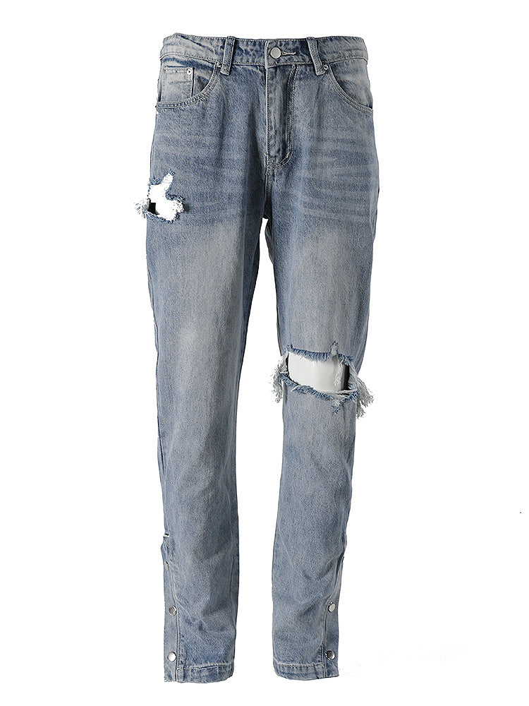 One-knee Hole-breasted Split Straight-leg Jeans - Jeans Junction Online