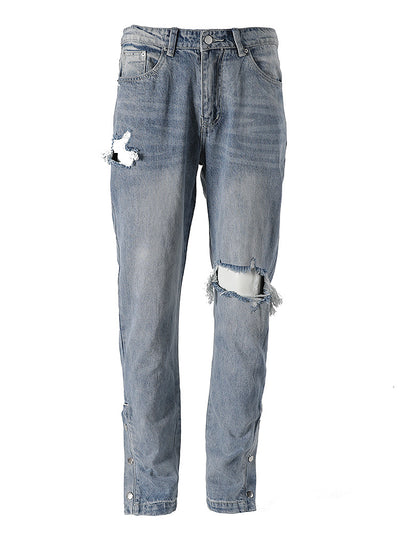 One-knee Hole-breasted Split Straight-leg Jeans - Jeans Junction Online
