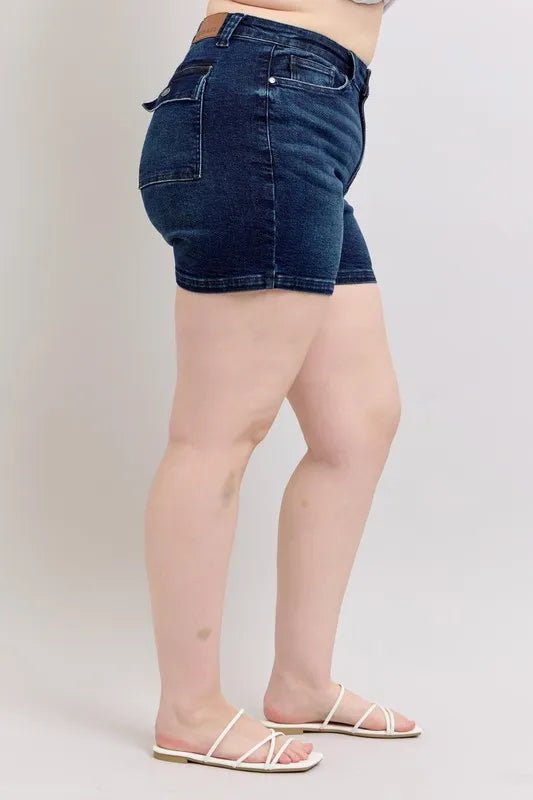 Judy Blue Full Size High Waist Back Flap Pocket Denim Shorts Plus Size - Jeans Junction Online