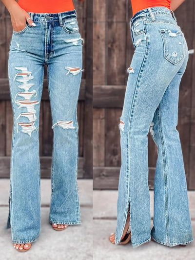 Distressed Slit Bootcut Jeans - Jeans Junction Online
