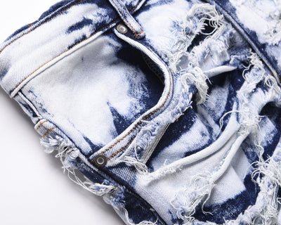 Washed Blue Ripped Zipper Distressed Beggar Pants - Jeans Junction Online