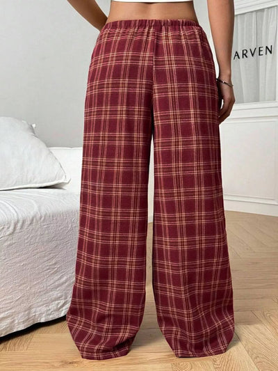 Plaid Drawstring Wide Leg Pants - Jeans Junction Online