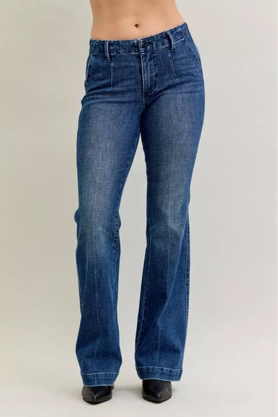 Judy Blue Full Size Mid Rise Bootcut Jeans with Welt Pockets Plus Size - Jeans Junction Online