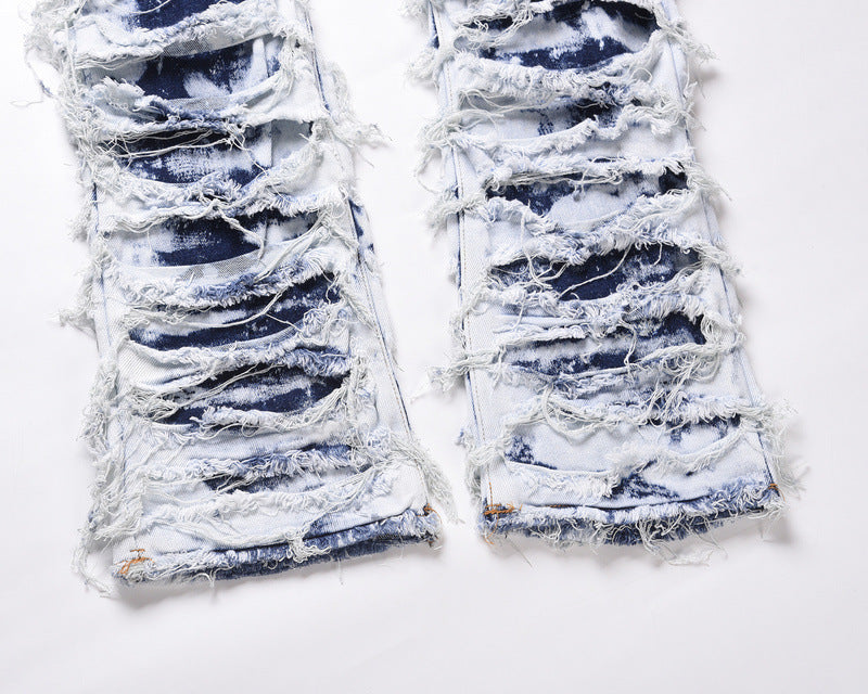 Washed Blue Ripped Zipper Distressed Beggar Pants - Jeans Junction Online