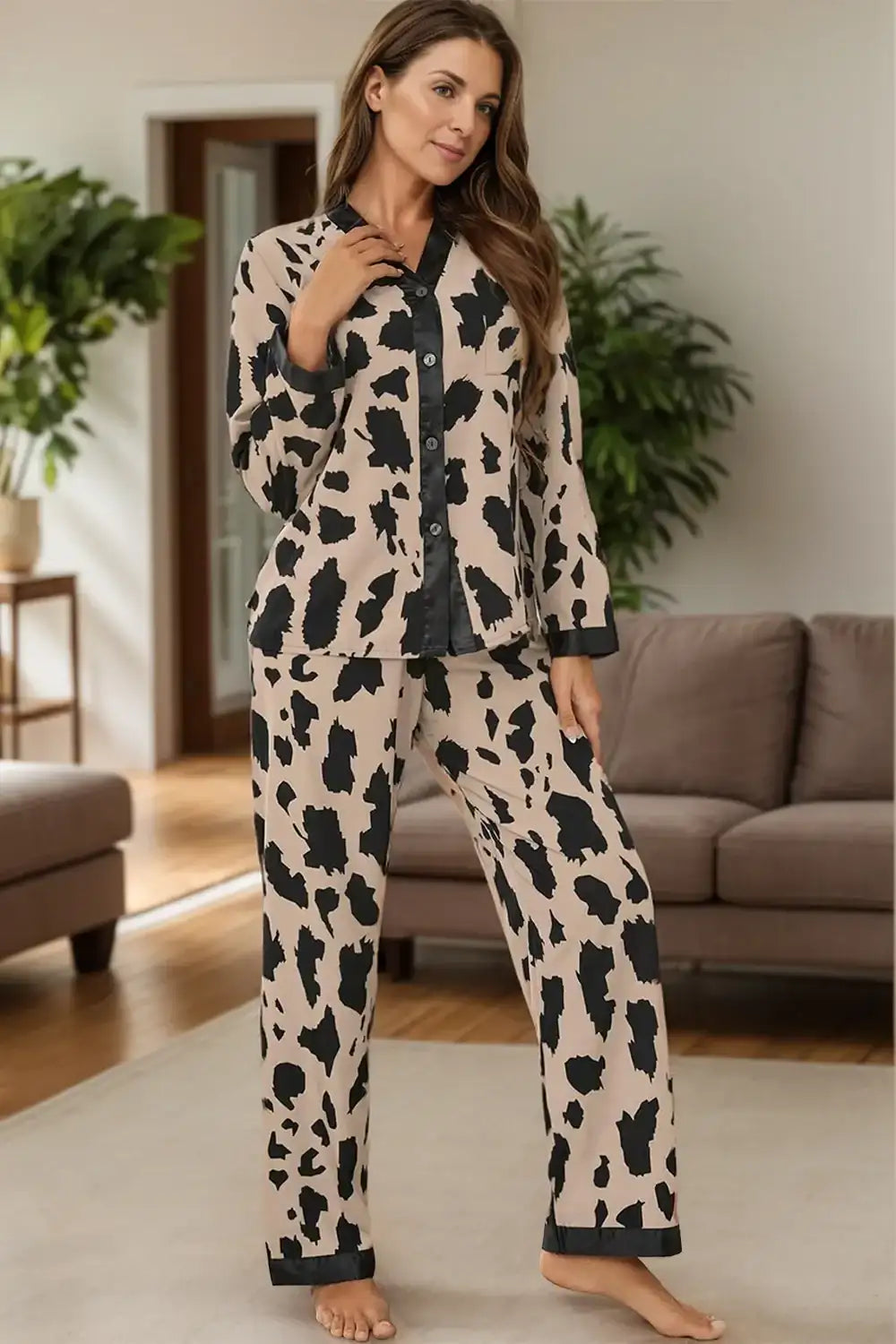 Button Up Long Sleeve Top and Pants Lounge Set - Jeans Junction Online