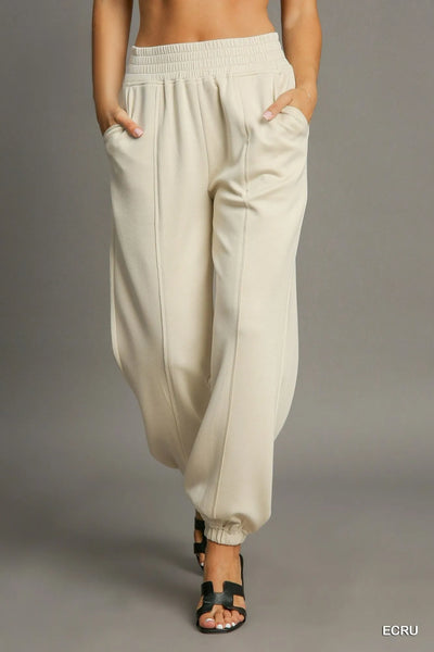 Umgee Drawstring Jogger Pants with Front Seam Detail - Jeans Junction Online