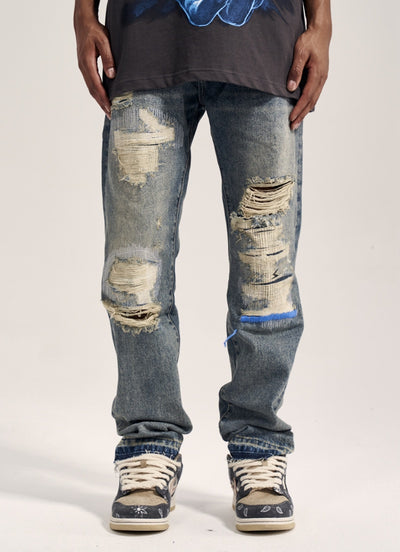 Havoc Blue Line Washed Distressed Men's VIBE Straight Jeans - Jeans Junction Online