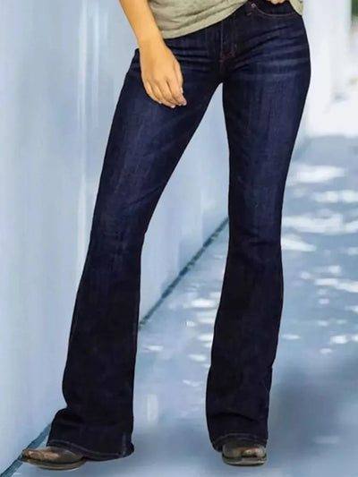 Full Size Wash Flare Jeans with Pockets Plus Size - Jeans Junction Online