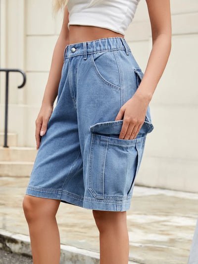 High Waist Denim Shorts with Pockets - Jeans Junction Online