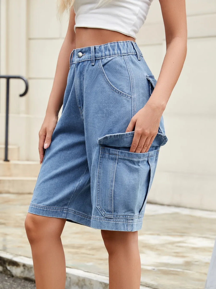 High Waist Denim Shorts with Pockets - Jeans Junction Online 