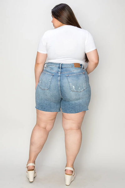 Judy Blue Full Size High Waist Raw Hem Denim Shorts - Jeans Junction Online