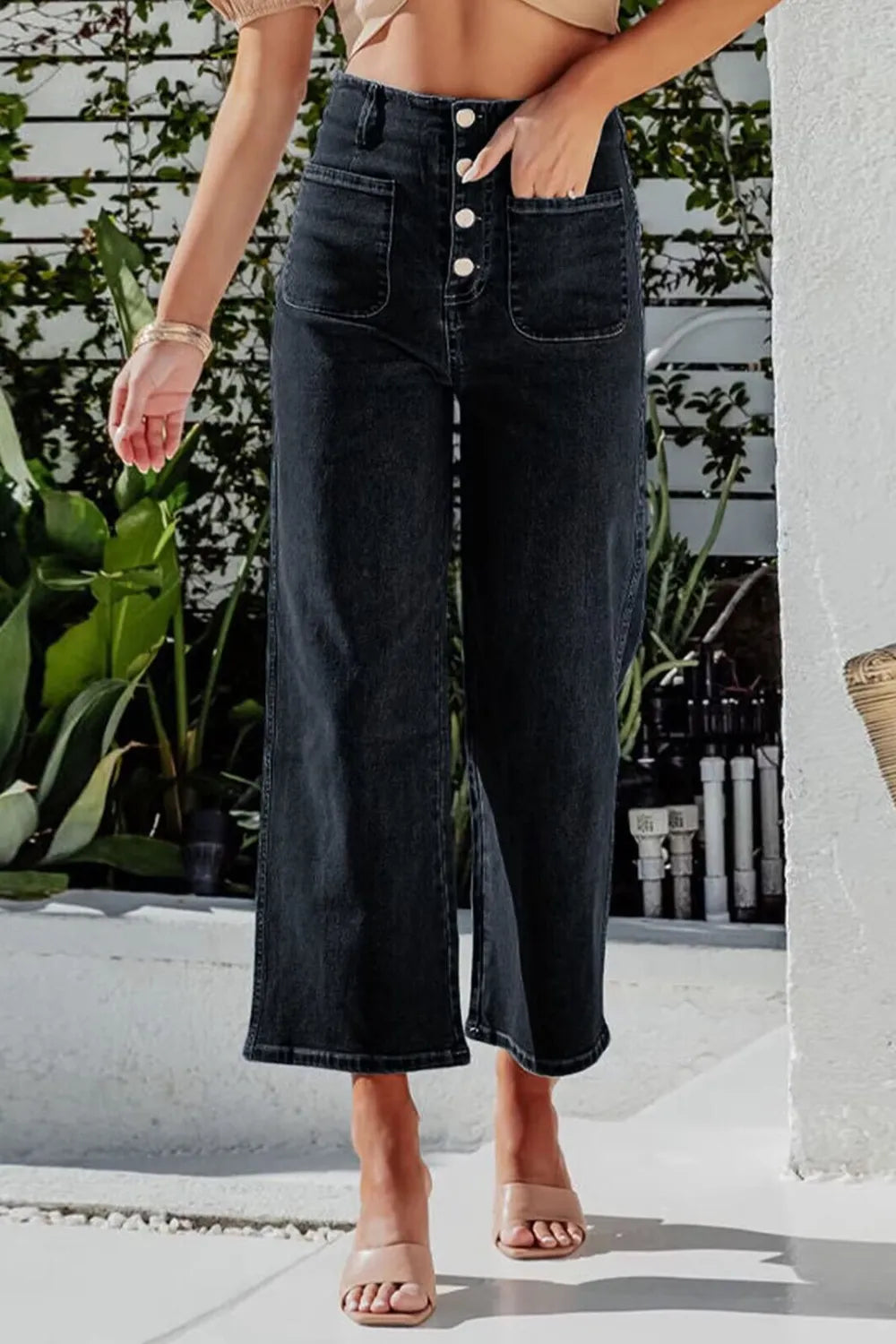 Button Fly Cropped Wide Leg Jeans - Jeans Junction Online