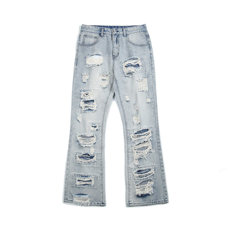 Men's Straight Irregular Trendy Ripped Jeans - Jeans Junction Online