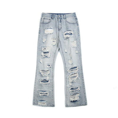 Men's Straight Irregular Trendy Ripped Jeans - Jeans Junction Online