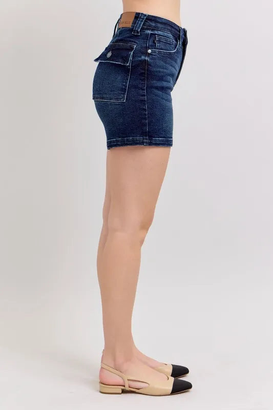 Judy Blue Full Size High Waist Back Flap Pocket Denim Shorts Plus Size - Jeans Junction Online