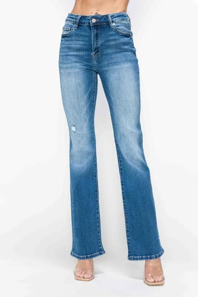 bytos Full Size Distressed High Rise Jeans with Pockets - Jeans Junction Online