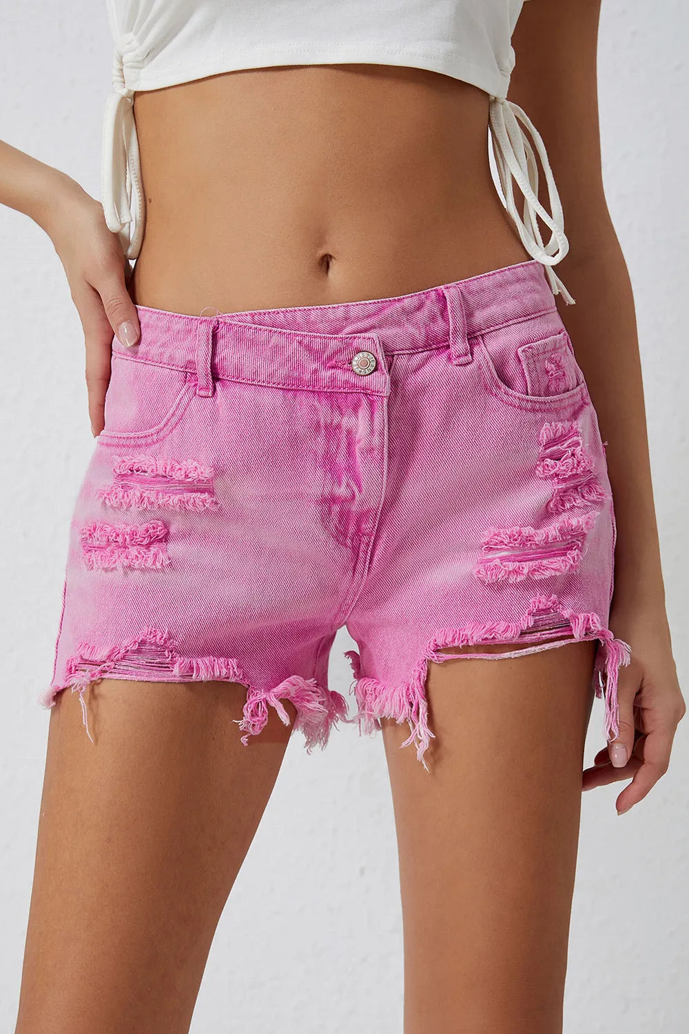High Rise Crossover Waist Denim Shorts - Jeans Junction Online