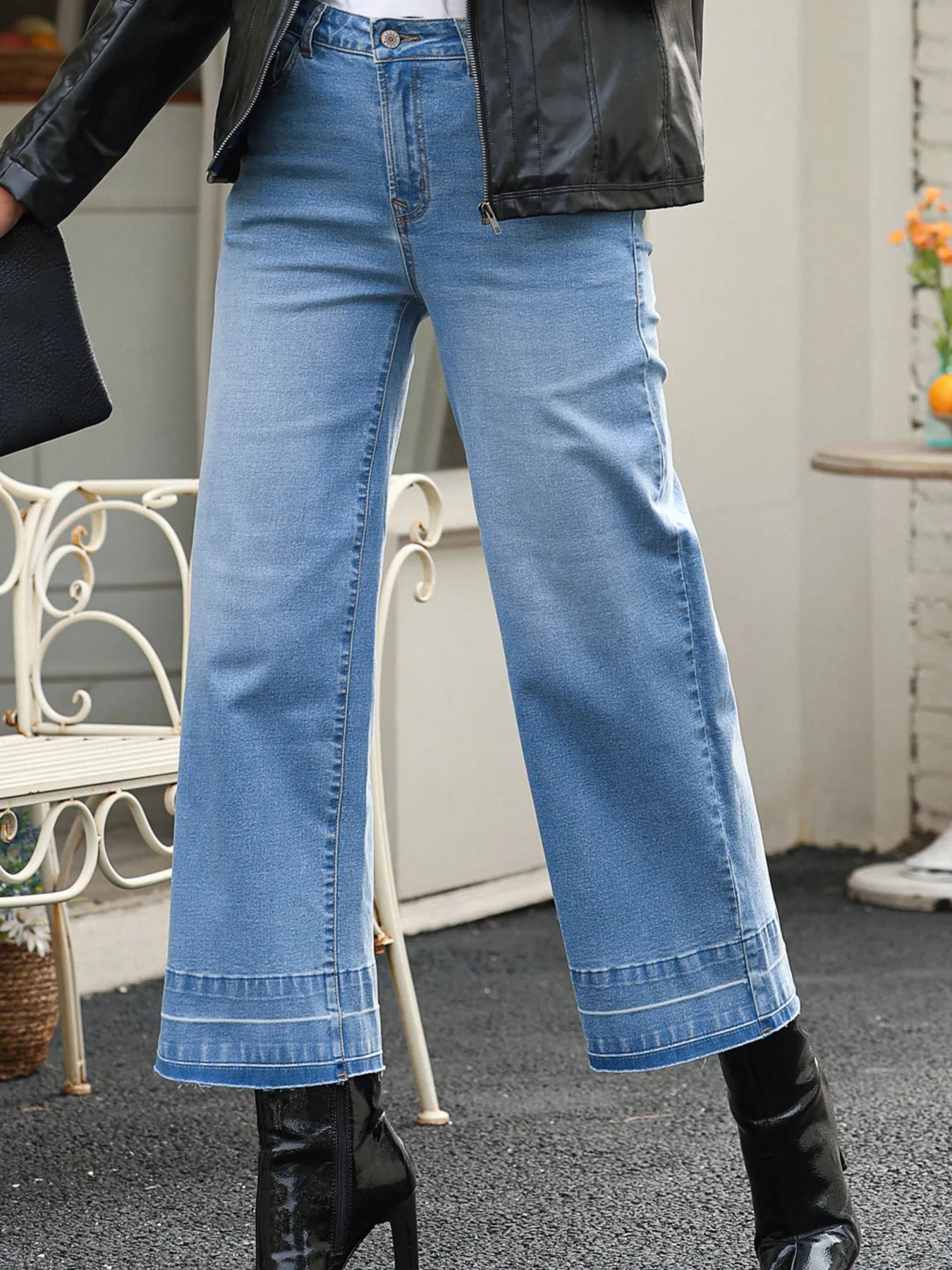High Waist Wide Leg Washed Jeans - Jeans Junction Online