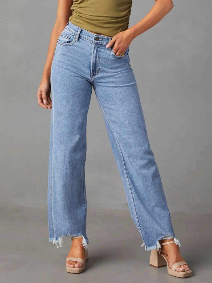 Raw Hem Loose Fit Jeans - Jeans Junction Online 