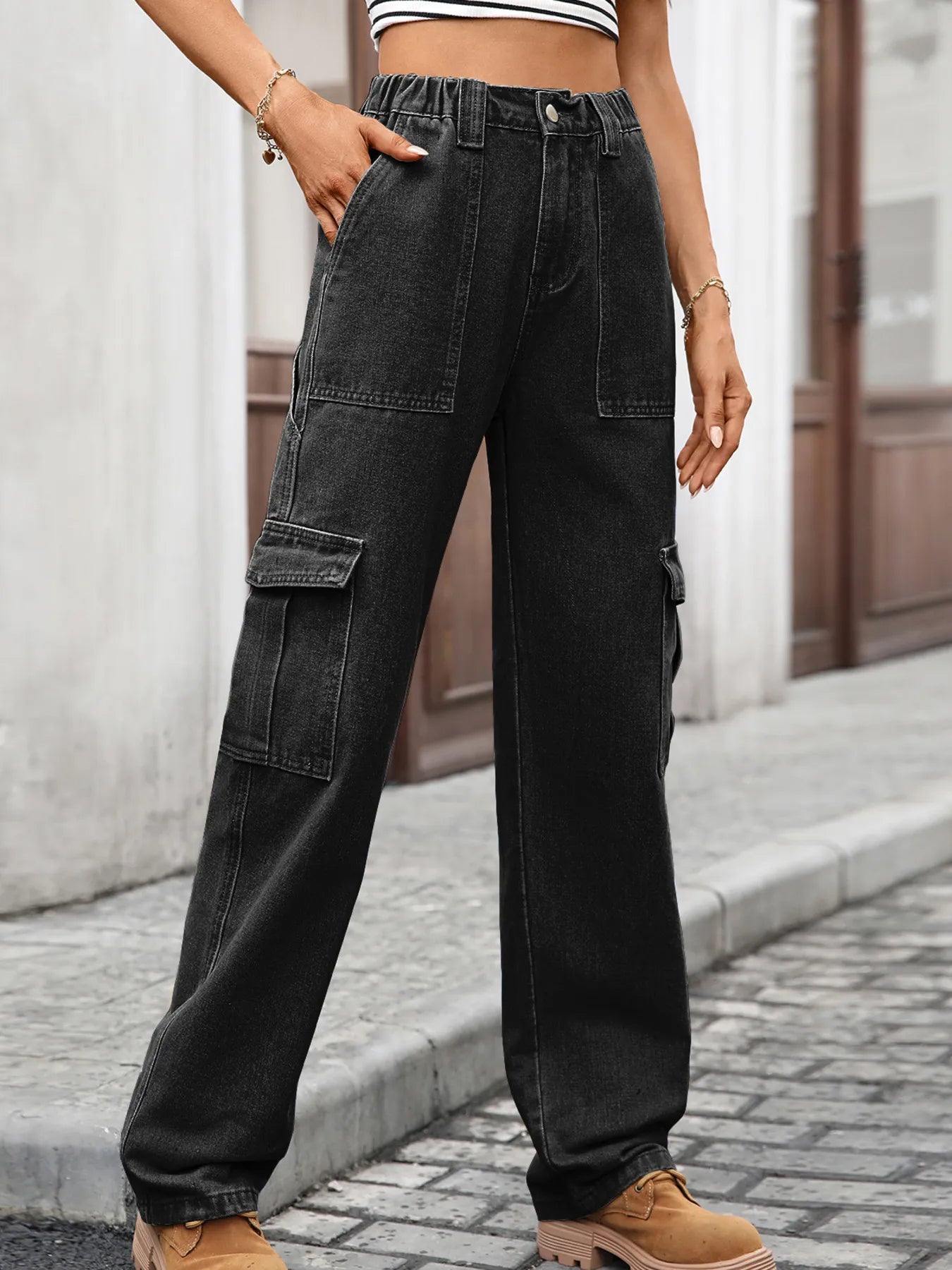 High-Waisted Cargo Jeans - Jeans Junction Online