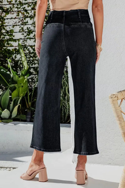 Button Fly Cropped Wide Leg Jeans - Jeans Junction Online
