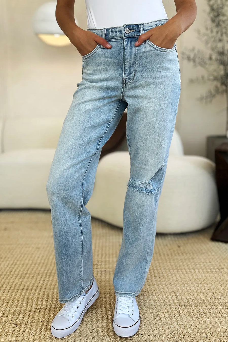 Judy Blue Full Size High Waist Distressed Straight Jeans - Jeans Junction Online 
