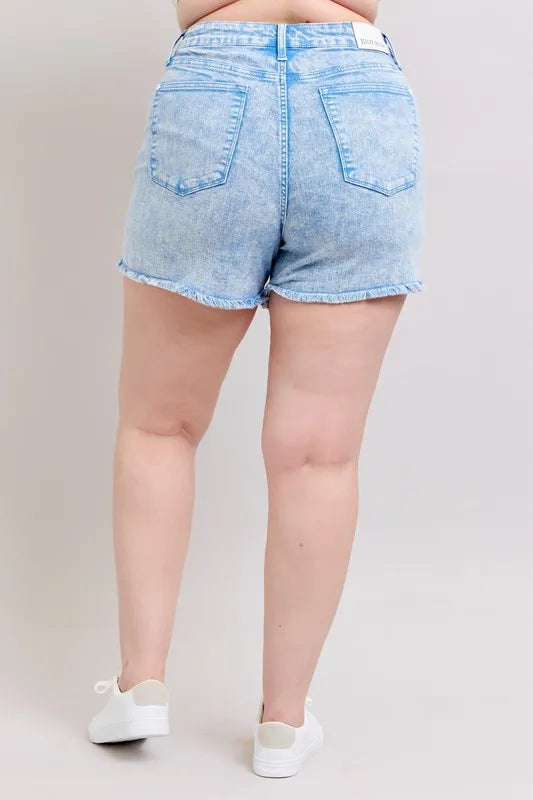 Judy Blue Full Size Mid Rise Garment Dyed Denim Shorts Plus Size - Jeans Junction Online