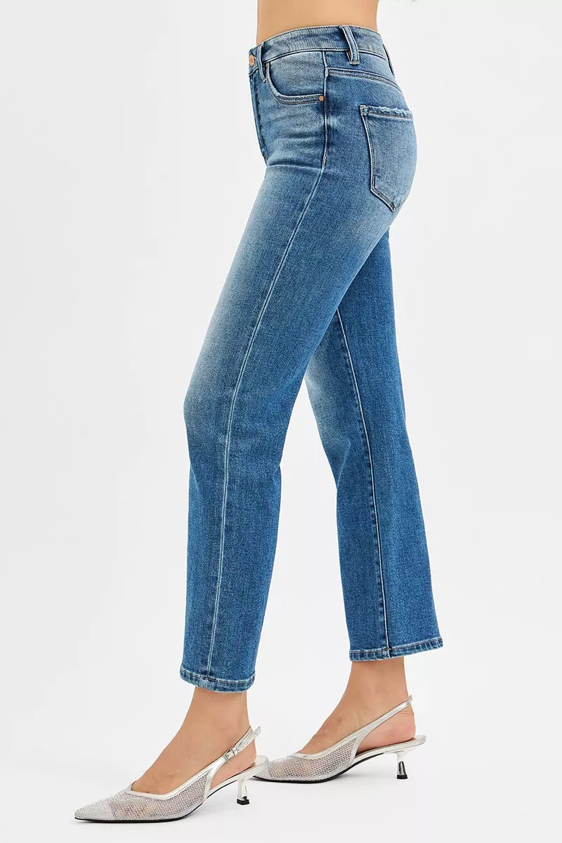RISEN Tummy Control High Rise Crop Straight Jeans - Jeans Junction Online