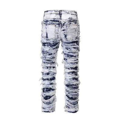 Washed Blue Ripped Zipper Distressed Beggar Pants - Jeans Junction Online