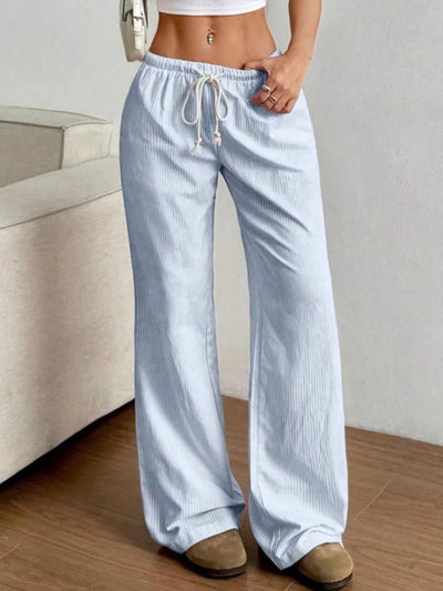 Drawstring Striped Wide Leg Pants - Jeans Junction Online