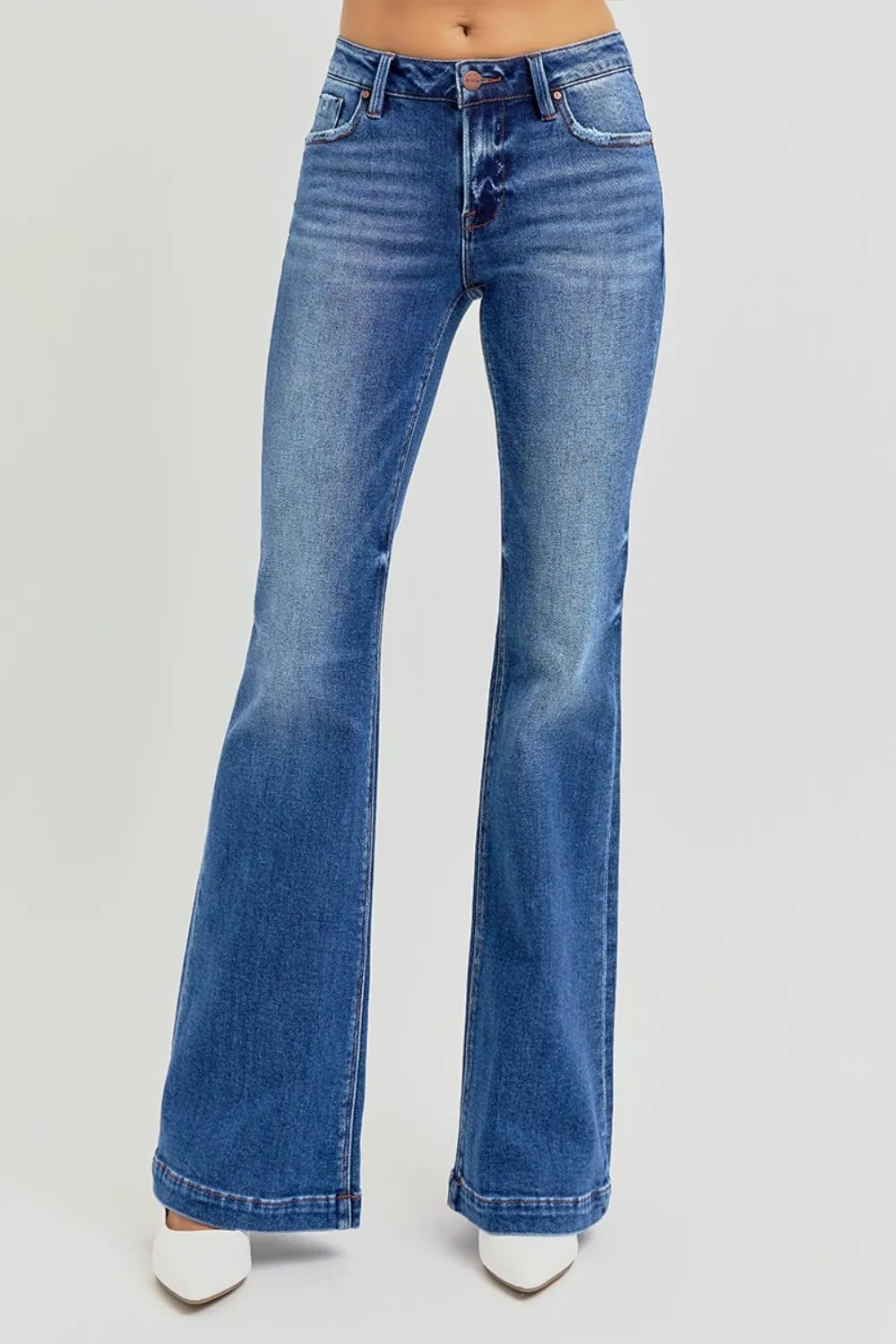 RISEN Full Size Low Rise Flare Jeans with Pockets - Jeans Junction Online