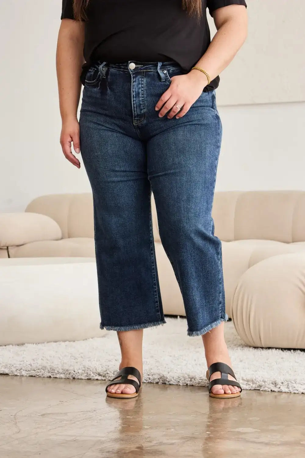 RFM Full Size Tummy Control High Waist Raw Hem Jeans - Jeans Junction Online